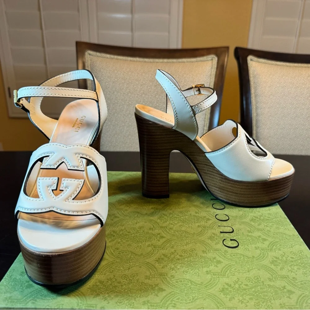 New Authentic Gucci GG Logo High Heel Platform Shoes Size 37 / US 7 - Picture 8 of 15